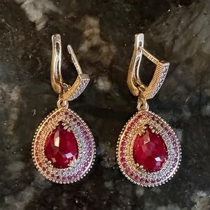 Elegant Gold and Red Teardrop Earrings